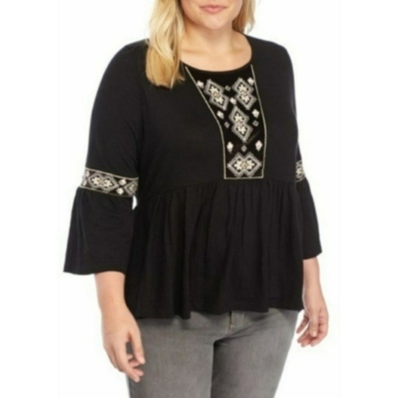new directions Tops - ND Black Velvet Yoke Knit Top Plus Size 2X NWT